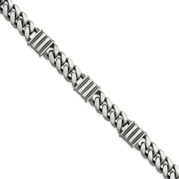 Sterling Silver Mens Antiqued Brushed Curb Bar Bracelet