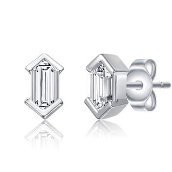 Baguette CZ Stud Earrings In Sterling Silver