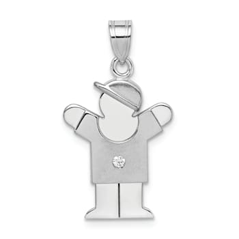 Rhodium Over 14k White Gold Satin Diamond Kid with Hat Pendant