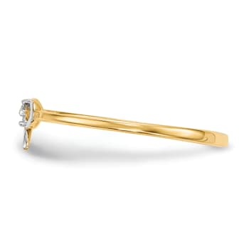 14K Yellow Gold with White Rhodium Cubic Zirconia Bow Ring