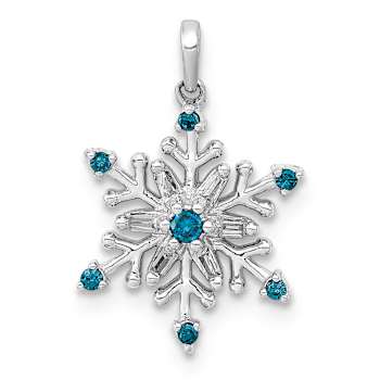 Rhodium Over 14k White Gold Blue and White Diamond Snowflake Pendant