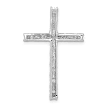 Rhodium Over 14k White Gold Diamond Latin Cross Chain Slide Pendant