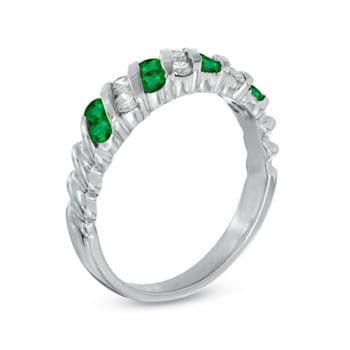 0.64ctw Emerald and Diamond Band Ring in 14k White Gold