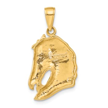 14k Yellow Gold Solid Polished and Textured Open-backed Horse Head Pendant