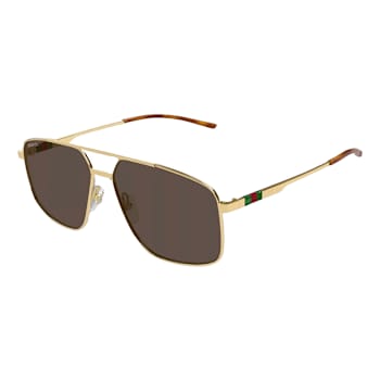 Gucci Gold Tone Square Frame / Brown Lenses Sunglasses