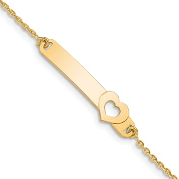 14k Yellow Gold Children's Polished Heart ID Bracelet