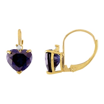 10K Yellow Gold Lab Created Sapphire and Diamond Heart Leverback
Earrings 2.53ctw