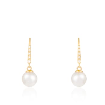 White Cultured Akoya Pearl 14k Yellow Gold Earrings 7-7.5mm