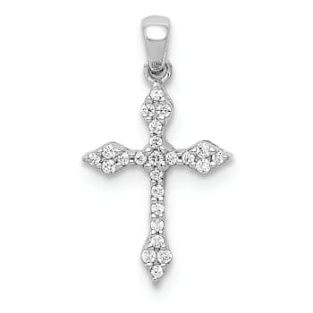 Rhodium Over 10k White Gold Diamond Cross Pendant
