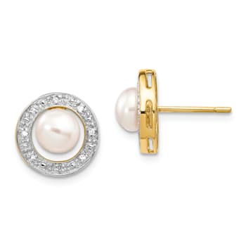 14K Yellow Gold and Rhodium 5-6mm Button Freshwater Cultured Pearl
0.05ct Diamond Post Earrings