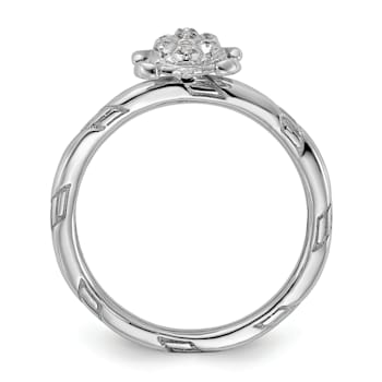Sterling Silver Stackable Expressions Diamond Turtle Ring 0.035ctw
