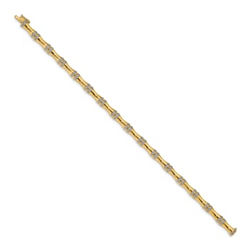 14k Yellow Gold and Rhodium Over 14k Yellow Gold Diamond Bamboo Design Bracelet