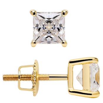 White Cubic Zirconia 14k Yellow Gold Studs With Velvet Gift Box 1.00ctw