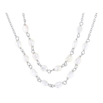 Freshwater Pearl Necklace In Sterling Silver 16.5 Inch