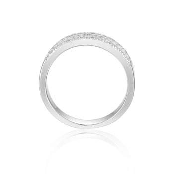 Baguette and Round White Topaz Sterling Silver Multi-Row Band Ring, 0.72ctw