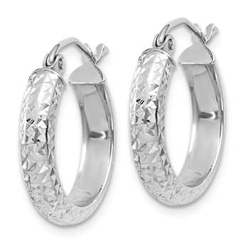 Rhodium Over 14k White Gold 11/16" Diamond-Cut Hoop Earrings
