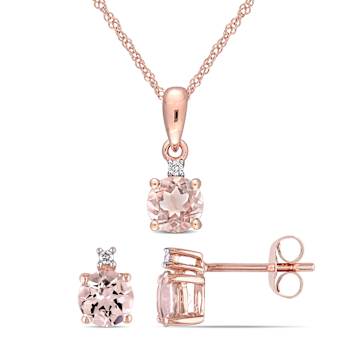 Morganite & Diamond Accent 10K Rose Gold Earrings & Pendant Set 1.47ctw
