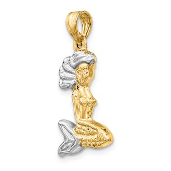 14k Two-tone Gold 3D Mermaid Pendant