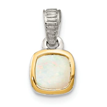 Rhodium Over Sterling Silver with 14k Accent Milky Opal Pendant
