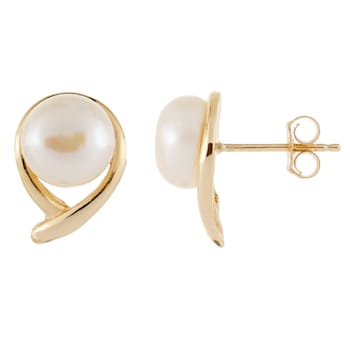 7-8mm Round Akoya Pearl 14K Yellow Gold Stud Earrings