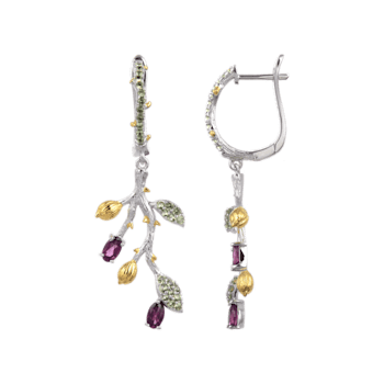 Rhodolite and Green Nanocrystal Rhodium Over Sterling Silver Leaf Earrings
