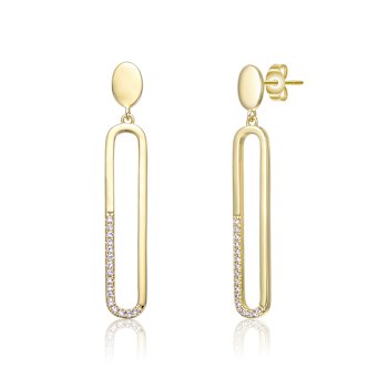 Pave CZ Oval Drop Earrings In 14K Gold Over Sterling Silver