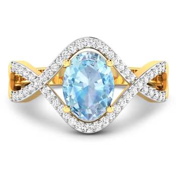 1.2ctw Blue Aquamarine and Diamond 14K Yellow Gold Halo Ring