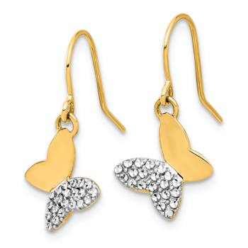14k Yellow Gold and Rhodium Over 14k Yellow Gold Diamond-Cut Butterfly
Dangle Earrings