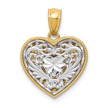 14k Yellow Gold and 14k White Gold Polished and Diamond-Cut Reversible
Heart Pendant