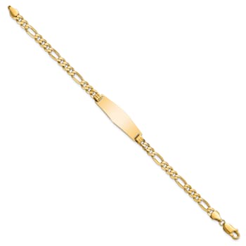 14k Yellow Gold Soft Diamond Shape Flat Figaro Link ID Bracelet