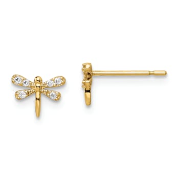 14K Yellow Gold Cubic Zirconia Dragonfly Post Earrings