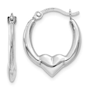 Rhodium Over 14k White Gold 5/8" Heart Hoop Earrings