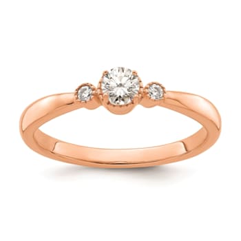 14K Rose Gold Petite Beaded Edge Round Diamond Ring 0.24ctw