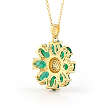 Emerald and Diamond 14K Yellow Gold over Sterling Silver Pendant 5.68ctw