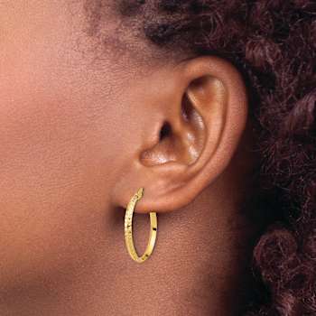 14k Yellow Gold Polished and Diamond-Cut 1" Knife Edge Hoop Earrings