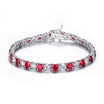 Ruby Color CZ Tennis Bracelet In Sterling Silver