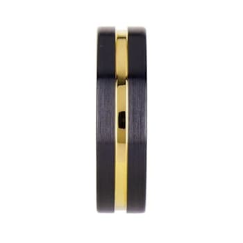 VIVALDI Black Ceramic Wedding Band With Yellow Gold Groove 6mm
