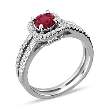 1.11ctw Diamond and Ruby  Ring 14k White Gold