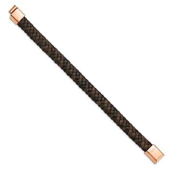 Brown Braided Leather and Stainless Steel Polished Rose IP Plated
8.5-inch Bracelet