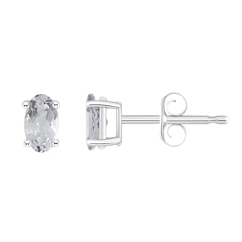 5x3mm Oval White Topaz 14k White Gold Stud Earrings