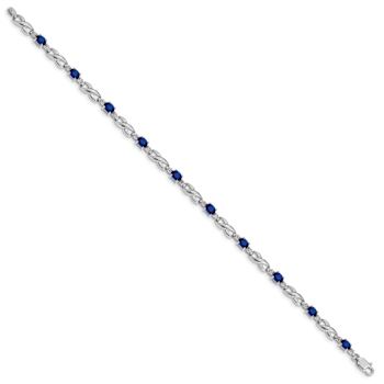 Rhodium Over 10k White Gold Diamond and Sapphire Bracelet