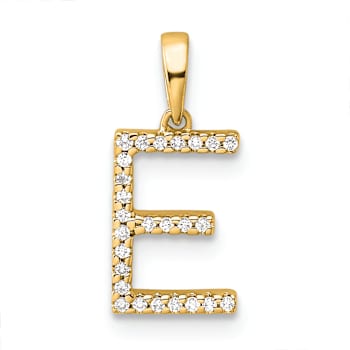 14k Yellow Gold Diamond Letter E Initial Pendant