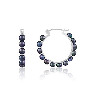 4-5mm Black Cultured Freshwater Pearl Rhodium Over Sterling Silver Earrings