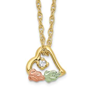 10k Yellow Gold With 12k Rose and Green Gold Accent Diamond Heart
Pendant With 18 Inch Ropa Chain