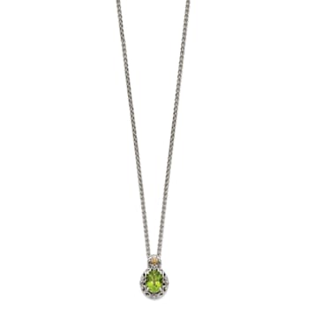 Sterling Silver Antiqued with 14K Accent Peridot Necklace