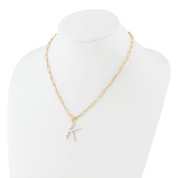 Gold Tone Sterling Silver 3-5.5mm Freshwater Cultured Pearl LETTER K
18-inch Necklace