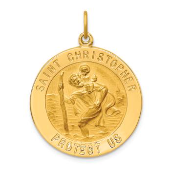 14k Yellow Gold Solid Polished and Satin Large Round Saint Christopher
Medal Pendant