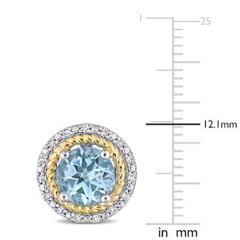 3.17ctw Sky Blue Topaz and.17ctw Diamond Halo Earrings in Yellow Plated
Sterling Silver