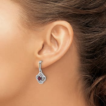 Sterling Silver Rhodium-plated with 14K Accent Garnet Dangle Post Earrings