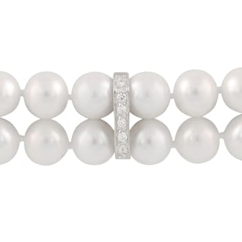 7-7.5mm White Cultured Freshwater Pearl Silver  Bracelet